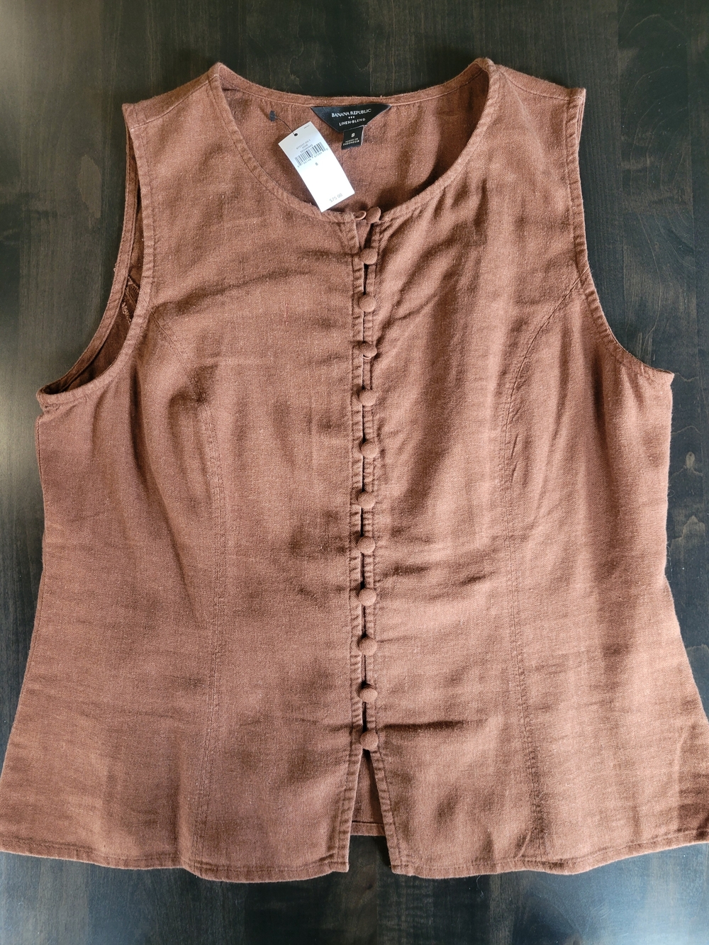Banana Republic Factory Linen Blend Button Down Vest Top Warm Brown 8 NWT